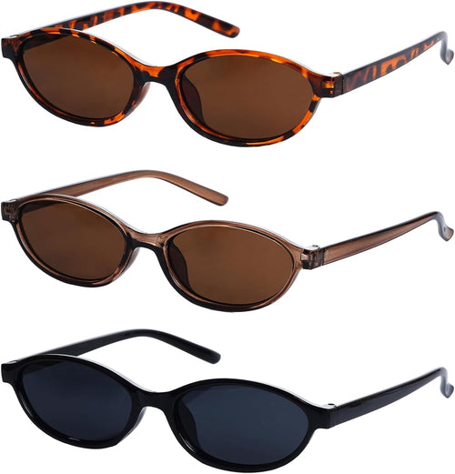 3 Pairs Retro Oval Cat Eye Sunglasses for Women Y2K Trendy Narrow Shades Sunnies 90S Designer Protection Sun Glasses