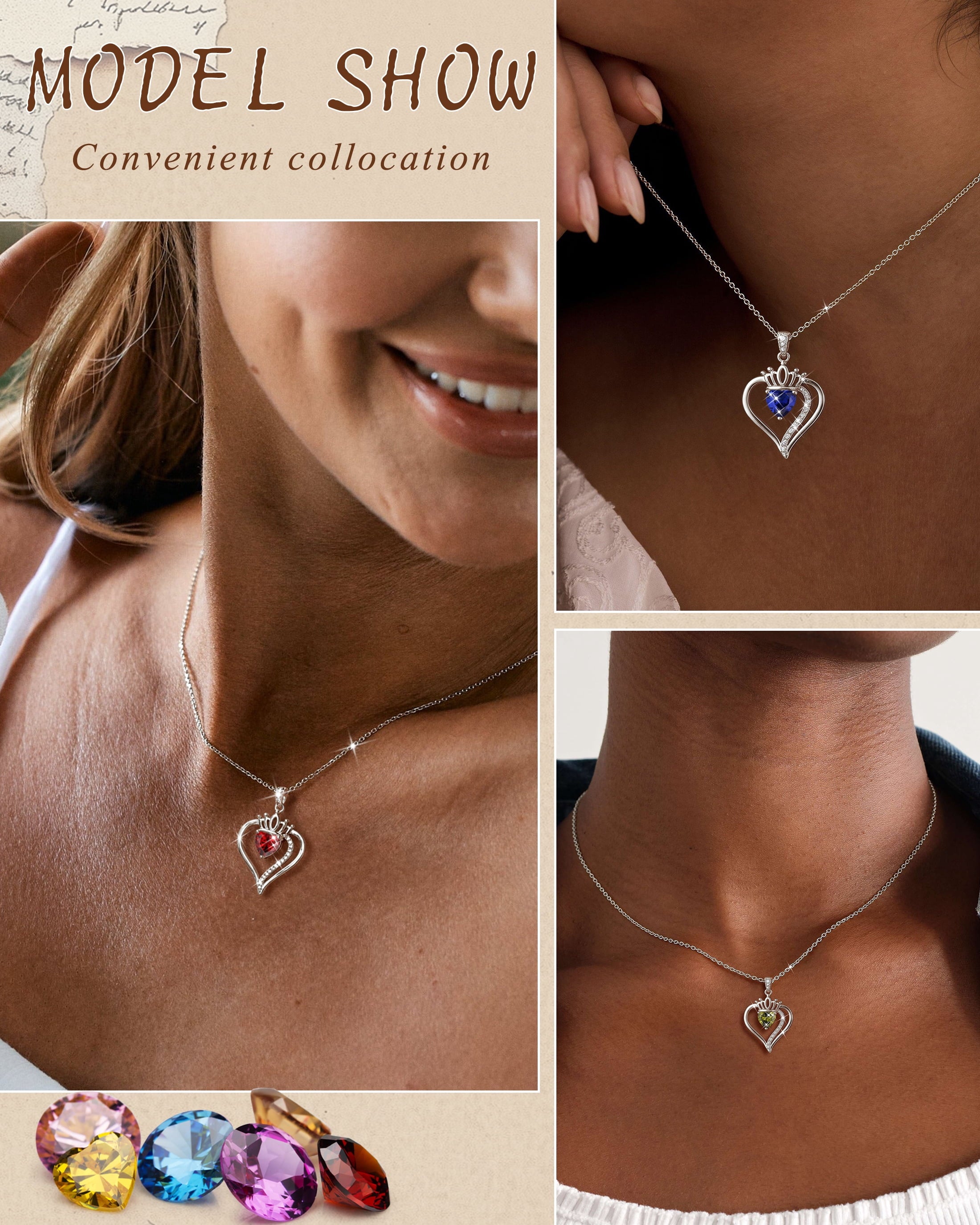 Yndra Heart Necklace for Women,S925 Sterling Silver August Peridot Birthstone Crown Pendant Necklace,Jewelry Gift for Her Wife Mom Girlfriend,Birthday Valentine’S Day Mother’S Day Gift