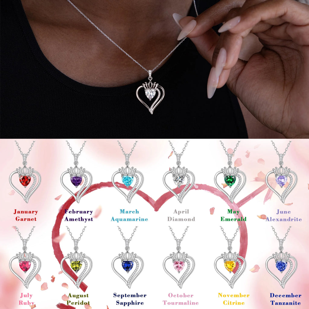 Yndra Heart Necklace for Women,S925 Sterling Silver August Peridot Birthstone Crown Pendant Necklace,Jewelry Gift for Her Wife Mom Girlfriend,Birthday Valentine’S Day Mother’S Day Gift