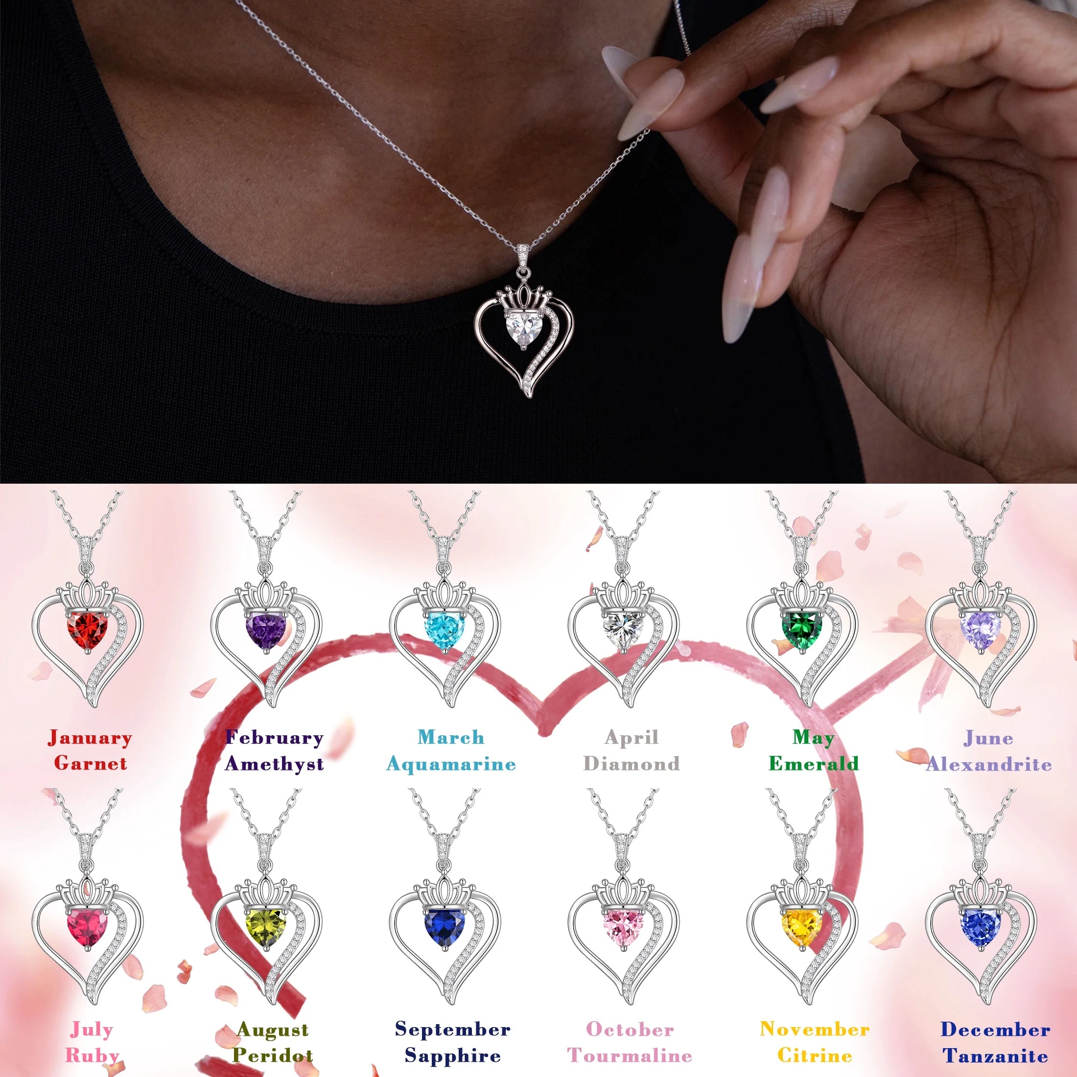 Yndra Heart Necklace for Women,S925 Sterling Silver August Peridot Birthstone Crown Pendant Necklace,Jewelry Gift for Her Wife Mom Girlfriend,Birthday Valentine’S Day Mother’S Day Gift