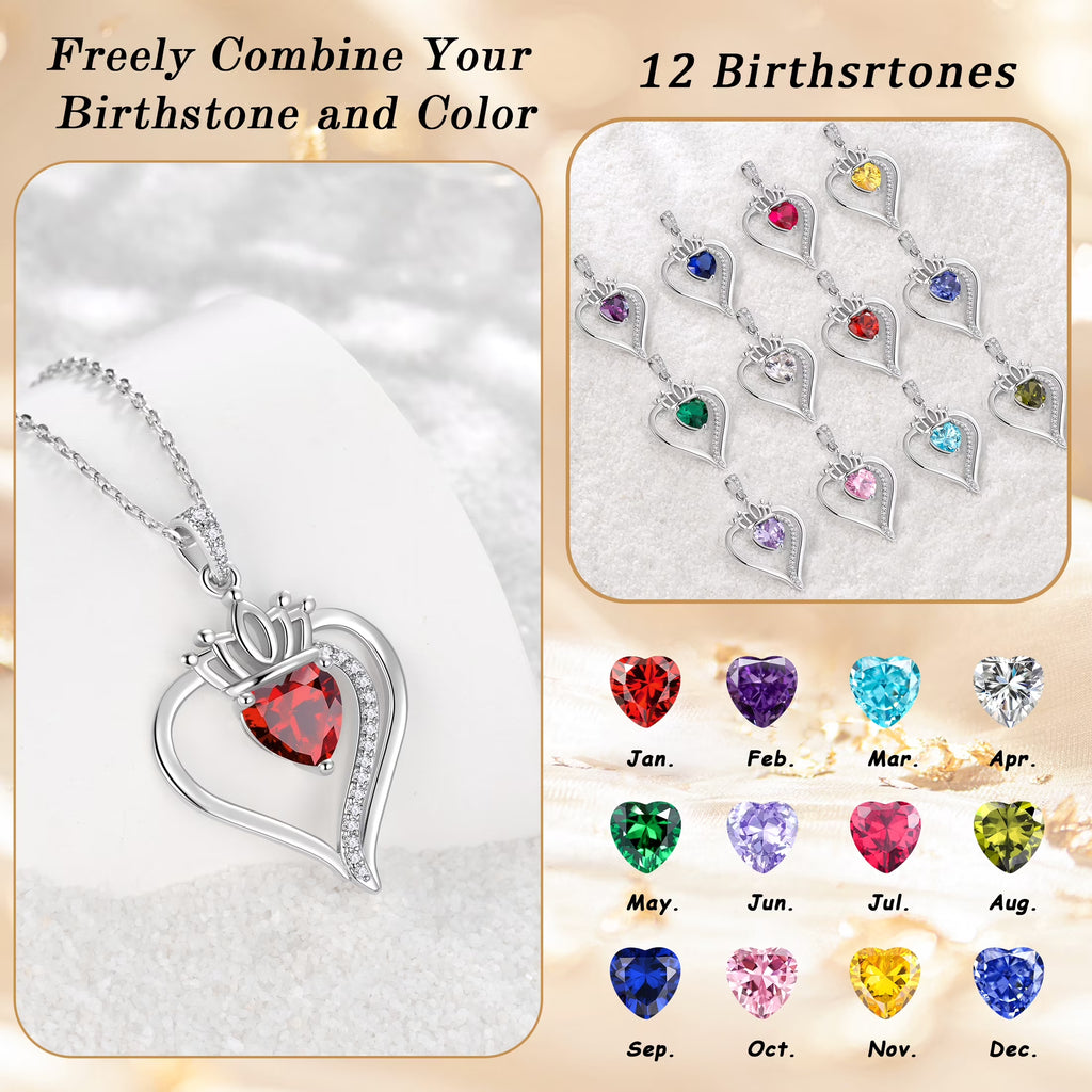 Yndra Heart Necklace for Women,S925 Sterling Silver August Peridot Birthstone Crown Pendant Necklace,Jewelry Gift for Her Wife Mom Girlfriend,Birthday Valentine’S Day Mother’S Day Gift