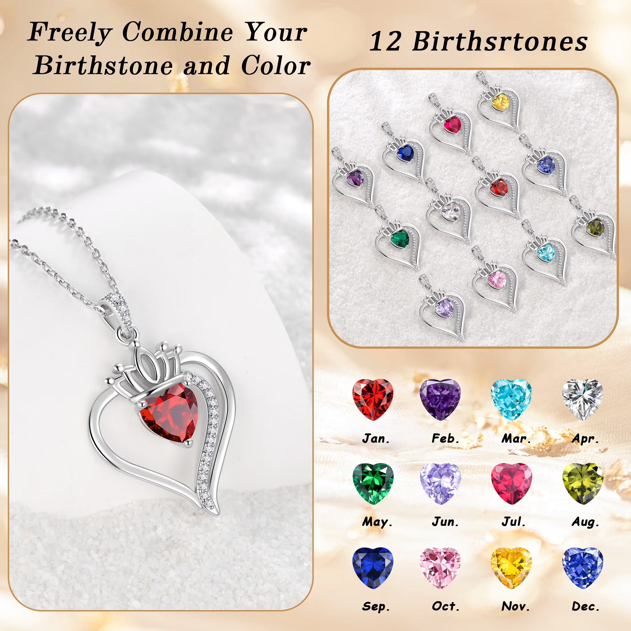 Yndra Heart Necklace for Women,S925 Sterling Silver August Peridot Birthstone Crown Pendant Necklace,Jewelry Gift for Her Wife Mom Girlfriend,Birthday Valentine’S Day Mother’S Day Gift
